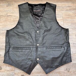 Vintage Wilsons Leather Vest Black Genuine Leather Western Biker Snap Large